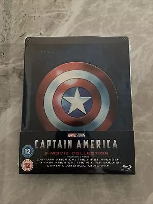 Captain America Trilogy 3 Movie Collection Blu Ray Steelbook NEW & SEALED Marvel • £36.99