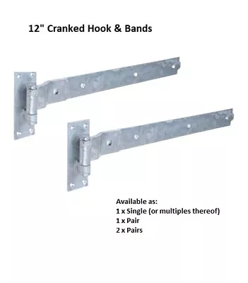 12  Cranked Hook And Band Hinges - Heavy Duty Stable Garage Shed Barn Door   • £11.99