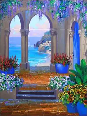 Mediterranean Tile Backsplash Senkarik Ceramic Amalfi Terrace Art Mural MSA085 • $125