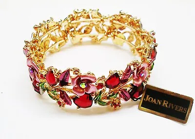 $15.50 • Buy Joan Rivers Enamel & Crystal Hearts & Flowers Bracelet  Average  Pink/Red