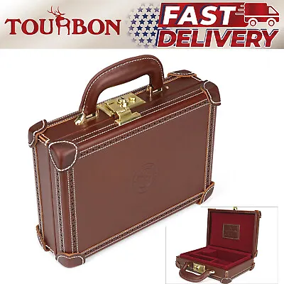 Tourbon Leather Revolver Hard Case Gun Storage Box Handgun Display Pistol Carry • $224.99