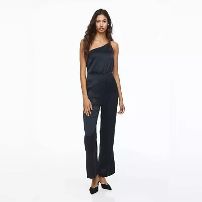 H&M Black Satin Asymmetrical One Shoulder Rhinestone Jeweled Strap Jumpsuit NWT • $42