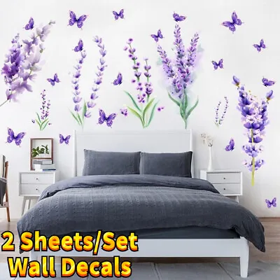 Lavender Flowers Wall Stickers Butterfly Nursery Art Mural Decal Home Decor Hot • £7.69