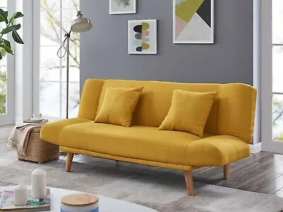 £199.99 • Buy Fabric Sofa Bed 3 Seater Mustard And Blue Padded Cushion Sofabed Recliner