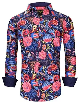 Mens PREMIERE Long Sleeve Dress Shirt COLORFUL FLORAL PAISLEY DESIGNER 725 NEW • $39.99