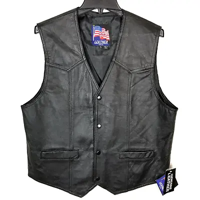 VTG U.S.A. Leather Men 100% Genuine Leather Vest Snap Front Sleeveless Jacket • $38.24