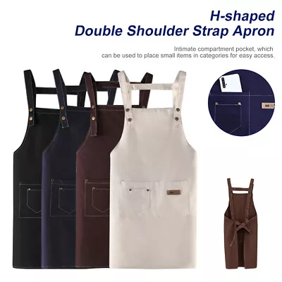 Canvas Apron Women And Men Cooking Kitchen ApronsChef Apron With 2 Pockets USA • $9.99