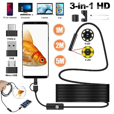 5M 8LEDs Snake Endoscope Borescope 8mm Inspection USB Camera Scope For Android • $9.98