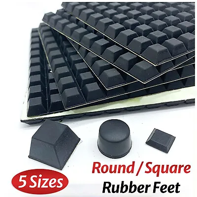 Black Rubber Feet Self-Adhesive Bumper Furniture Table Pads Size Round/Square • £133.98