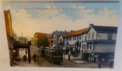 Old Mt. Pleasant PA Main Street West Penn Railway Trolley Junction Postcard Repo • $6.95