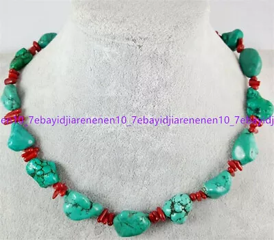 Natural Red Coral Chip 10x14mm Irregular Green Turquoise Gems Necklace 16-28 In • $4.96