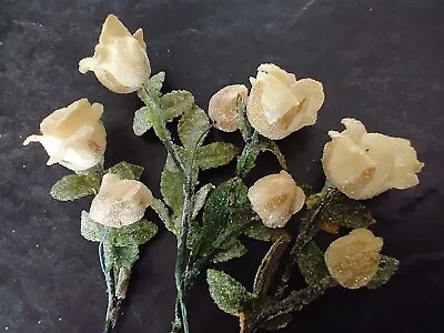 Vintage Millinery White Rose Bud Floral Stems With Venetian Dew • $14