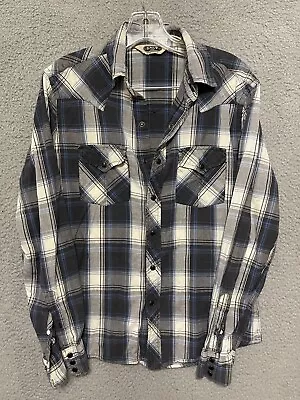 Salt Valley Western Mens Pearl Snap Flannel Shirt Size Small Blue Plaid • $14.39