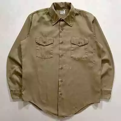 Vintage 50s Big Smith Khaki Tan Canvas Sanfordized Button Work Shirt Mens Large • $16.79