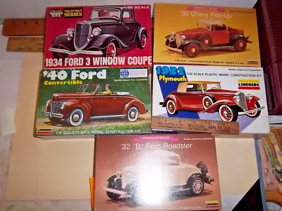 Lot Of 5 32 34 40 Ford  32 Chevrolet 32 Plymouth Model Kits 1/32 • $19.95