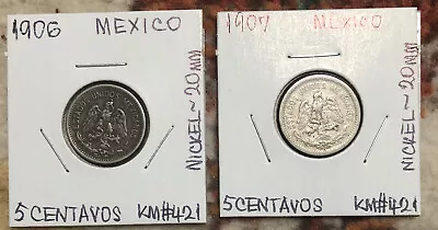 19061907  MEXICO 5 Centavos Set Of 2 Nickel Coins-20mm-KM#421 • $24.95