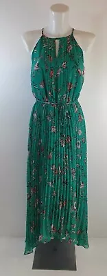 Ladies Ex Oasis Green Pleated Chiffon Maxi Dress With Dip Hem Size 6-18 • £26.99