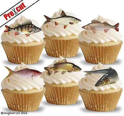 Pre-cut Fish Fishing Edible Wafer Paper Cup Cake Toppers Party Decorations • £3.99