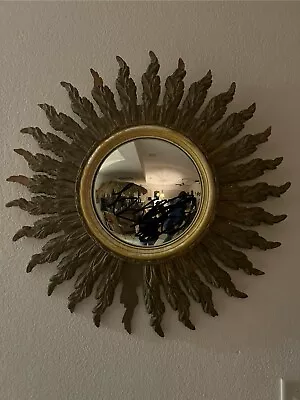 Vintage Mid Century Gilt Gold Sunburst Starburst Convex Mirror 28.5” Project • $275