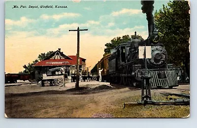 Postcard Kansas Winfield Mo Pac Railroad Depot Station Train In Station • $24.99