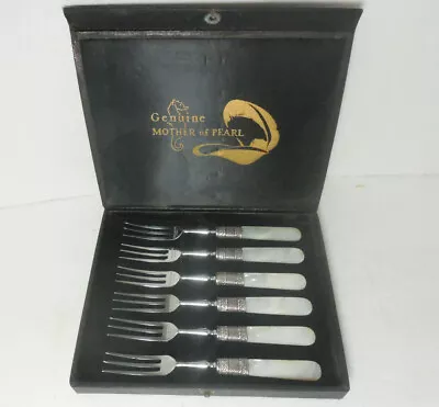 Vintage Genuine Mother Of Pearl Set Of Six Seafood Forks In Original Box • $99.99