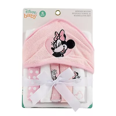 Disney Baby Minnie Mouse Hooded Towel With 5 Piece Washcloth Set GIFT GS71796 • $16.15