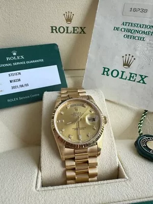 Rolex Day Date 36mm Watch 18238 Box Paper Diamond Dial 18K Yellow Gold President • $18950