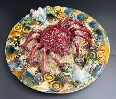 Large Vintage Majolica Palissy Spider Crab Wall Plate Portuguese  30cm Diameter • £245