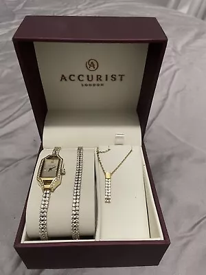 ACCURIST WATCH NECKLACE AND BRACELET GOLD TONE SET Ladies Brand New In Box. • £10