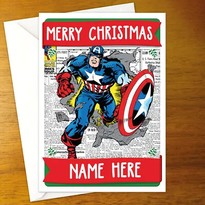 CAPTAIN AMERICA Personalised CHRISTMAS Card - Personalized Xmas Holidays Marvel • £3.79