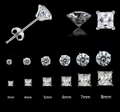 £4.59 • Buy 2Pcs Mens Womens Girls DIAMOND CUT CRYSTAL Sterling Silver Ear Studs Earrings