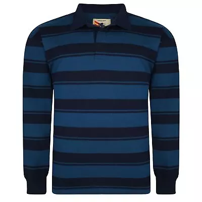 Espionage Men's Plus Size Long Sleeve Stripe Rugby Polo In Navy Black 2XL To 8XL • £38.49