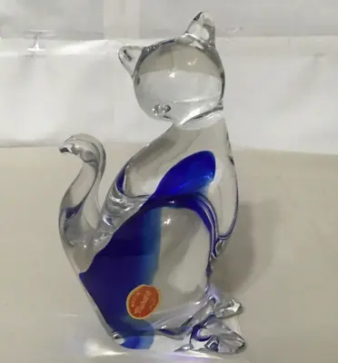 Murano Art Glass With Cobalt Blue Cat Figure Made In Italy • $38