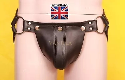 Mens Leather Jockstrap Leather Underwear Gay Thong Slip String Briefs Jock • £42.95