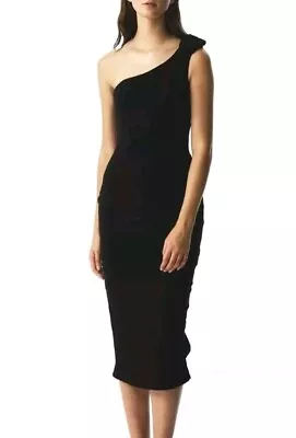 Rachel Gilbert Elvira One Shoulder Dress Black Midi Size 1 AU 8 US 4 • $214.64