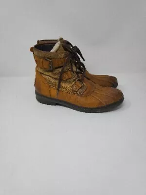 UGG Cecile Brown Waterproof Leather Ankle Duck Boots Womens  9 ~Used ~ # 1007999 • $34.78