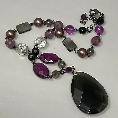£18.78 • Buy Lia Sophia Pendant Necklace Purple Silver Glass Acrylic Beads Teardrop Facet 19 