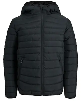 Jack & Jones Jacket Quilted Puffer Jacket Hoodie Zip Padded Jacket Black • £19.99