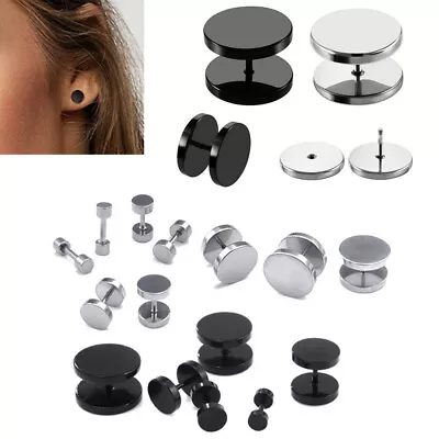 2pcs Punk Stainless Steel Flat Back Disc Studs Earrings Screw-back For Men Women • $5.88