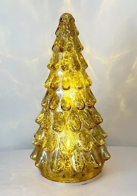 Cracker Barrel Gold Light Up Mercury Glass Xmas Tree W Box / Works  - **READ** • $24.99