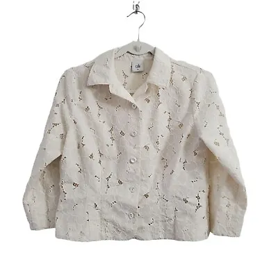 CAbi Womens Portrait Lace Jacket Button-Up Medium Ivory Collared Spring 5162 • $29.99