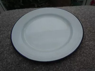 White Enamel Dinner Pie Plate Blue Rim 20cm / 8inch • £3.50