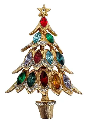 VTG 1960s Unsigned Hattie Carnegie Christmas Tree Pin BROOCH Goldtone Rhinestone • $40.49
