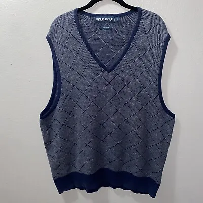 Polo Golf Ralph Lauren Mens XXL Navy Blue Cotton Argyle Sweater Vest 2XL • $29.99