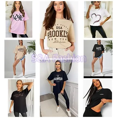 £4.89 • Buy Womens T Shirt Ladies Oversized Baggy Fit Short Sleeve Slogan T-shirt Tee Tops