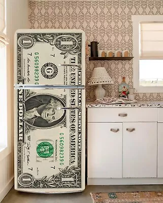 Vintage American Dollar Fridge Decal US Paper Retro Refrigerator Wrap Currency • $58