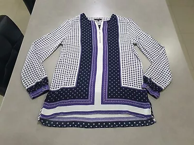 Massimo Dutti Top/ Blouse.  Size 6 ( USA).  White  Purple And Black.Long Sleeve • $6.50