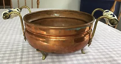 Vintage Dutch Copper Jardiniere Planter With Delft Blue Handles • $24