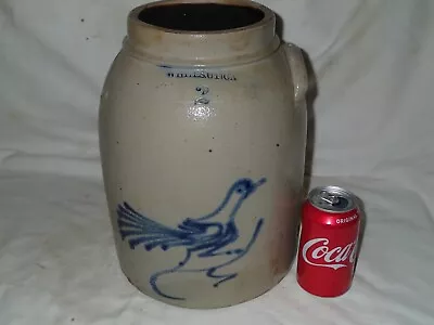 Antique Primitive Usa Stoneware Blue Bird Crock Whites Utica N.y. Salt Glaze #2 • $495