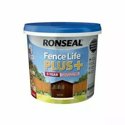 Ronseal One Coat Fence Life Garden Shed & Fence Outdoor Wood Paint Dark Oak 5L • £13.10